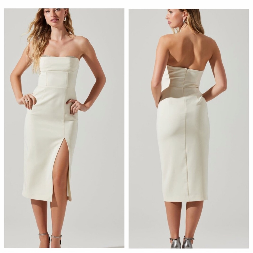 ASTR THE LABEL Melani Embellished Corset Style Strapless Ivory Midi size S
